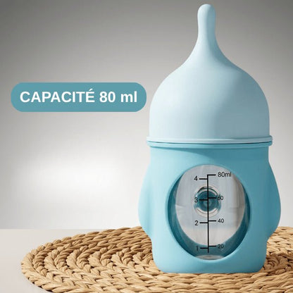 Chatons biberon 80 ml bleu silicone anti étouffement débit sécurisé