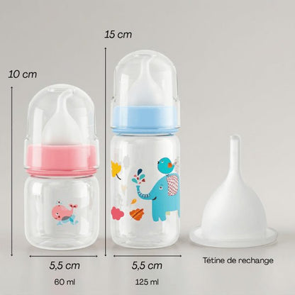 Biberon pour chaton avec dimensions 60ml et 125ml pour adapter quantité selon âge
