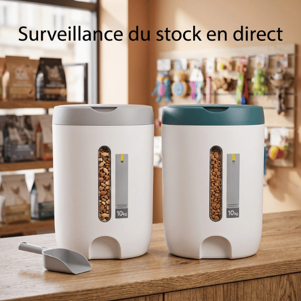 Boite a croquette chat avec fenêtre transparente surveillant facilement le niveau restant