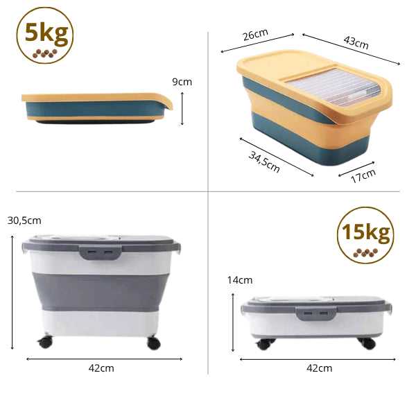 Boite a croquette pliable dimensions compactes versions 5 kg et 15 kg
