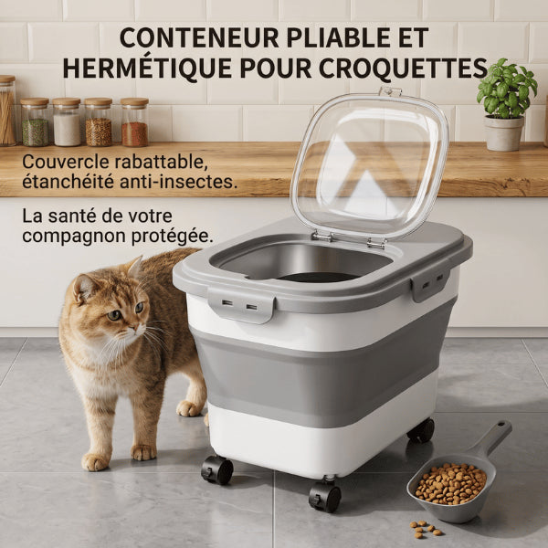 Boite a croquette hermétique pliable protégeant efficacement les aliments contre humidité et insectes