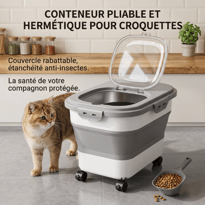 Boite a croquette hermétique pliable protégeant efficacement les aliments contre humidité et insectes