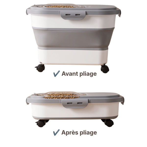 Boite a croquette pliable compacte réduisant facilement l'encombrement après utilisation quotidienne