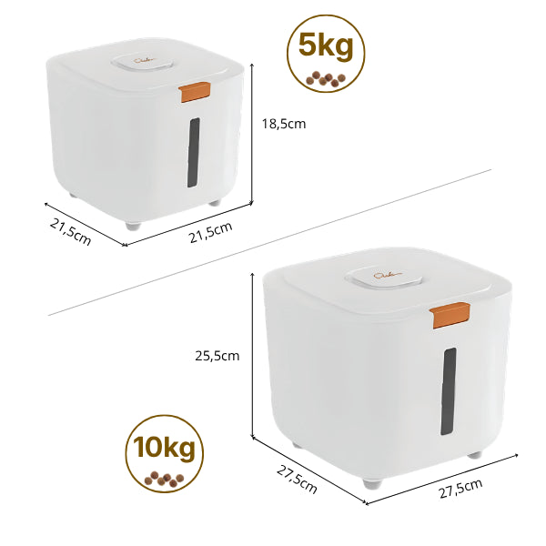 Boite croquette chat compacte disponible en dimensions pratiques 5 kg et 10 kg