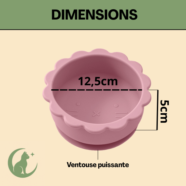 Bol chaton silicone ventouse bol rose dimensions Ø 12,5 cm H 5 cm - SikBowl™