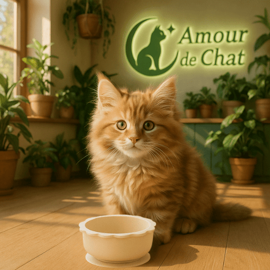 Bol chaton silicone beige ronde avec chaton maine coon roux dans cuisine - SikBowl™