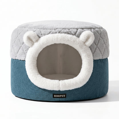 Cachette chat 2en1 bleu gris transformable en panier confortable toute saison