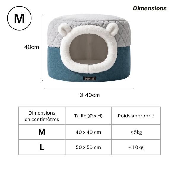 Cachette chat disponible en tailles M et L selon gabarit félin