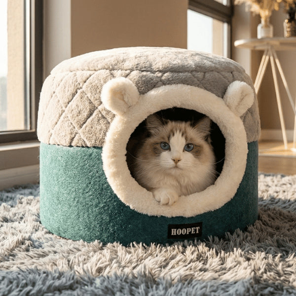 Cachette chat chaleureuse pour repos quotidien avec contour doux et isolant