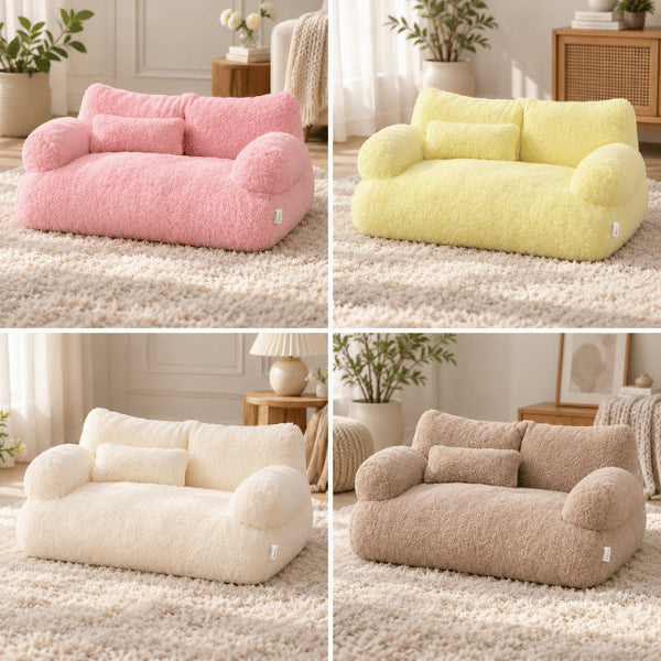Canapé pour chat disponible en rose jaune blanc crème et marron tendance