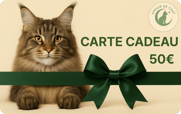 Carte cadeau chat 50 euros plaisir et bonheur félin Amour de Chat
