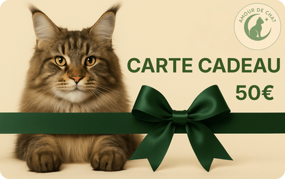 Carte cadeau chat 50 euros plaisir et bonheur félin Amour de Chat