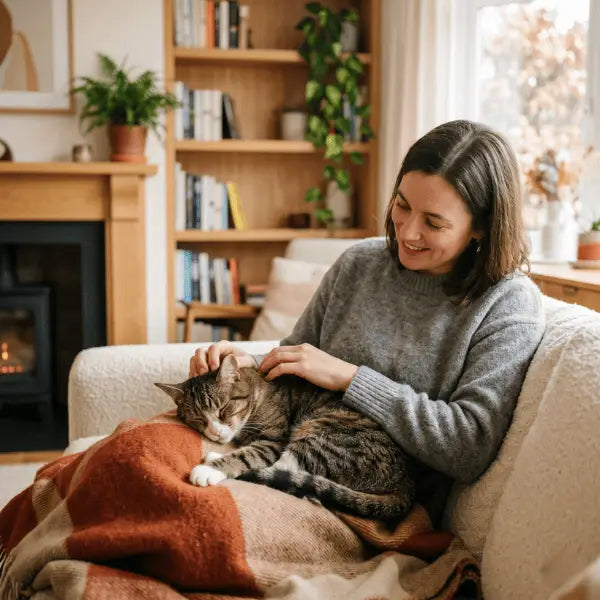 Chat apaisé retrouvant une relation sereine avec son maître