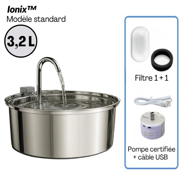 Chat distributeur eau automatique inox grande capacité 3,2 litres pack standard Ionix™