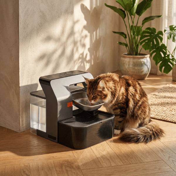 Chat distributeur eau avec bol surélevé favorisant une hydratation confortable quotidienne
