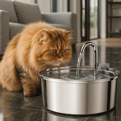 Chat distributeur eau inox automatique grande capacité ronde robinet persan boit dans Ionix™