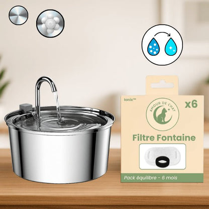 Chat distributeur eau inox robinet automatique capteur mouvement ou pack filtre fontaine chat Ionix™