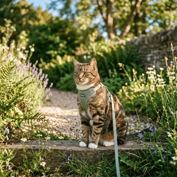Chat heureux profitant de l’extérieur en toute sécurité