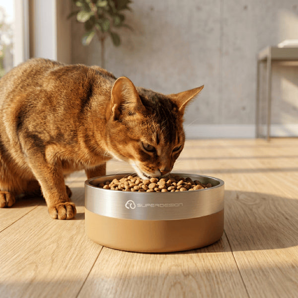 Chat mange croquettes dans gamelle inox chat chat orange stable antidérapante