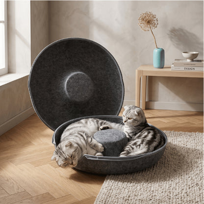 Chat niche ouverte révélant un espace intérieur spacieux permettant à deux chats de se reposer