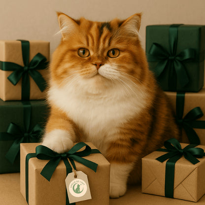 Chat persan content de recevoir cadeau chat bonheur félin Amour de Chat