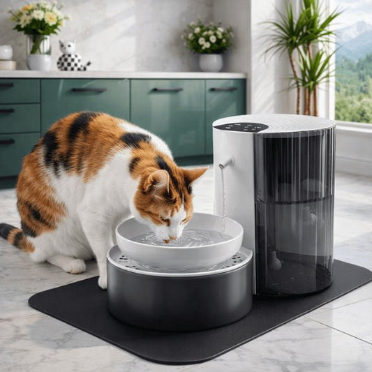 Chat buvant dans un distributeur eau chat automatique à eau renouvelée