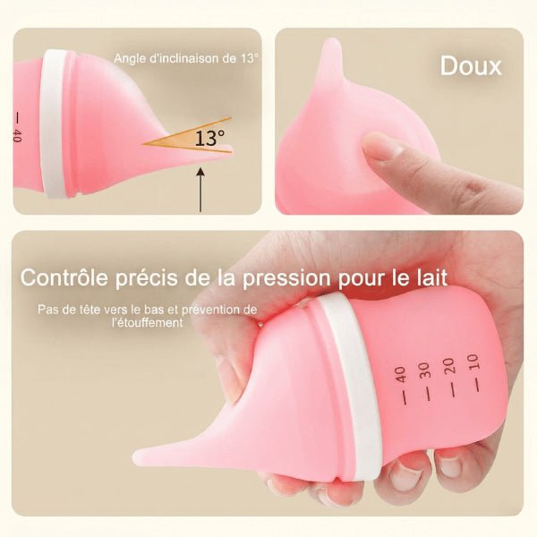 Chaton biberon angle 13 degrés contrôle pression lait anti étouffement précis