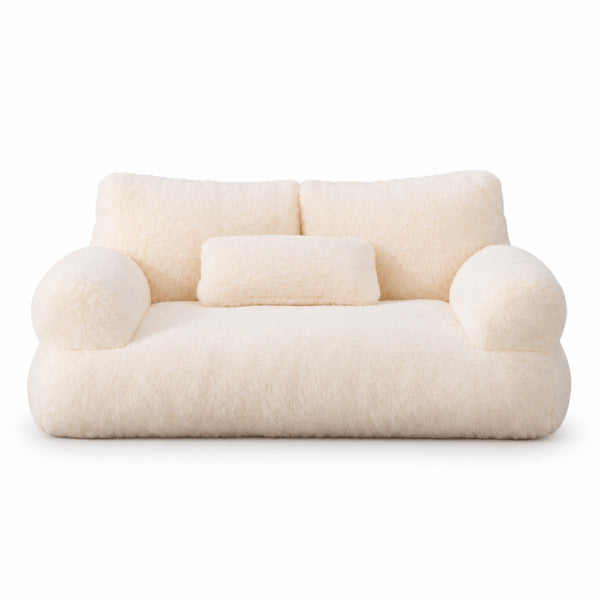 Couchage canapé pour chat blanc crème en peluche douce avec dossier rembourré