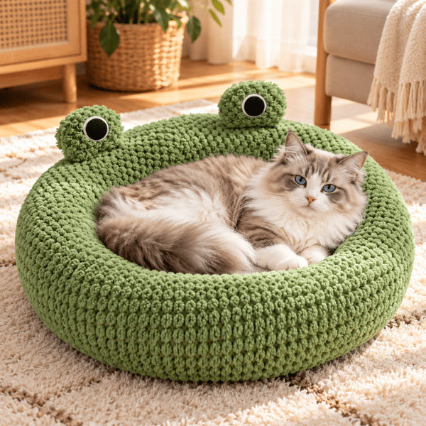 Couchage pour chat grenouille avec rebord enveloppant adapté aux chatons et chats adultes