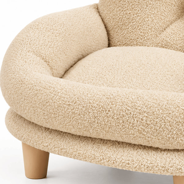 Couchage pour chat en peluche bouclée avec assise épaisse et pied bois