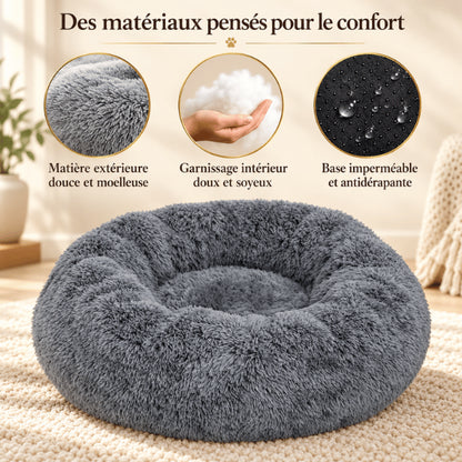 Couchage pour chat en peluche avec garnissage moelleux et base imperméable antidérapante
