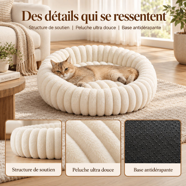 Couchage pour chat en peluche avec structure de soutien et base antidérapante