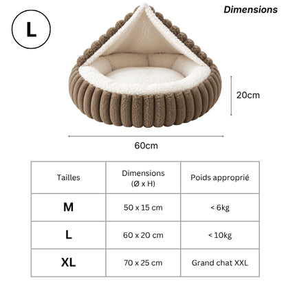 Couchage chaton à capuche avec dimensions M L XL pour grand chat