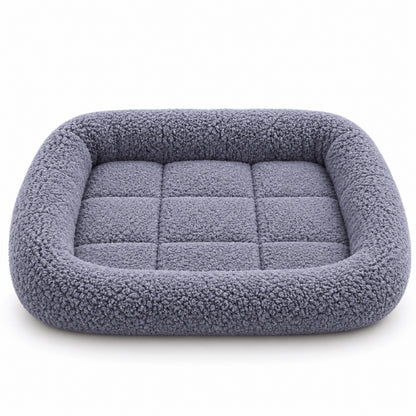Couchage chats gris foncé en laine d’agneau avec bords rembourrés enveloppants