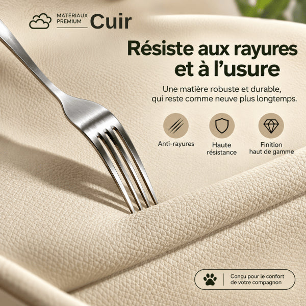 Couchage pour chat en cuir résistant griffe et usure en finition haut de gamme
