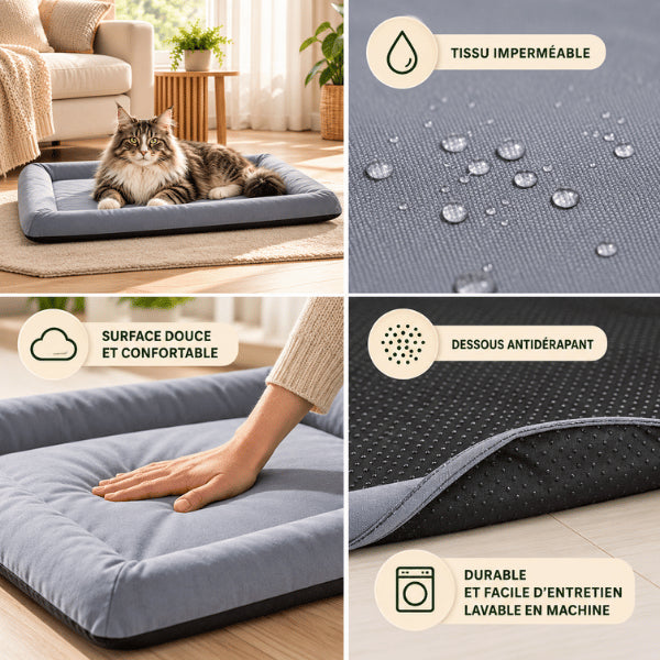 Couchage pour chat imperméable avec surface douce dessous antidérapant et entretien facile