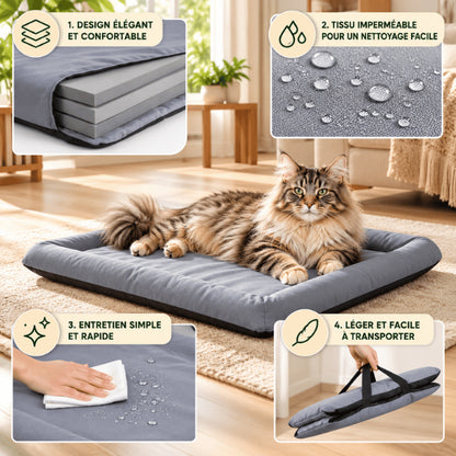 Couchage pour chat imperméable pliable avec mousse épaisse et poignée de transport