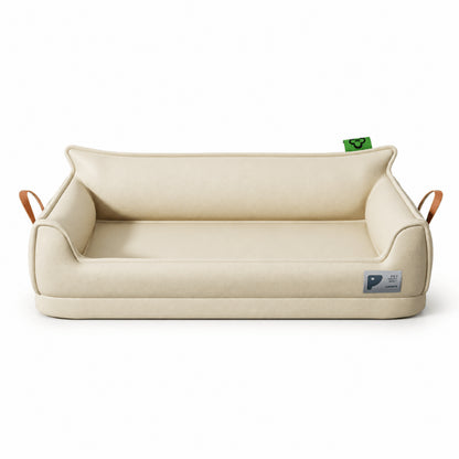 Couffin orthopédique pour chat beige avec rebords rembourrés pour sommeil confortable