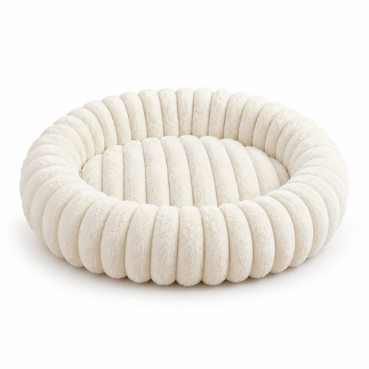 Couffin pour chat rond beige à bords surélevés en peluche ultra douce