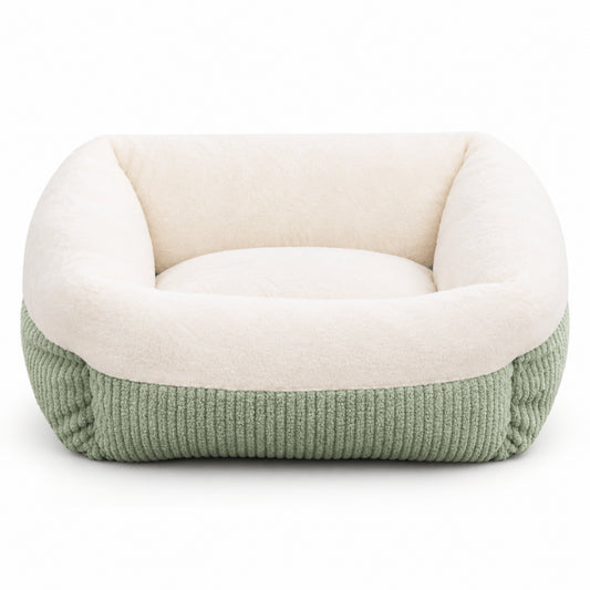 Couffin pour chaton vert carré aux rebords enveloppants et intérieur moelleux