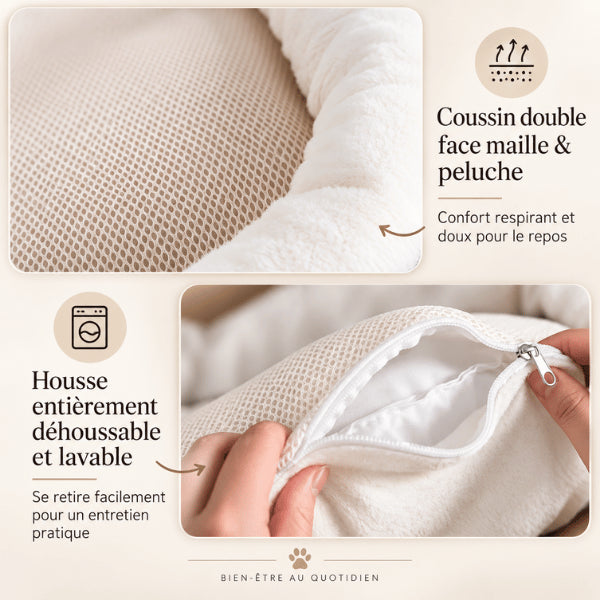 Coussin pour chat double face respirant en maille et peluche déhoussable