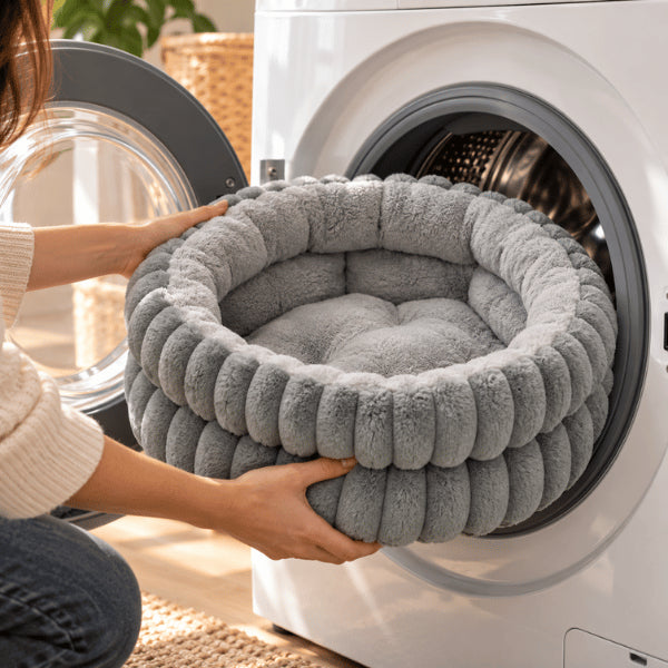Lit enveloppant pour chat gris lavable en machine sous 40°C