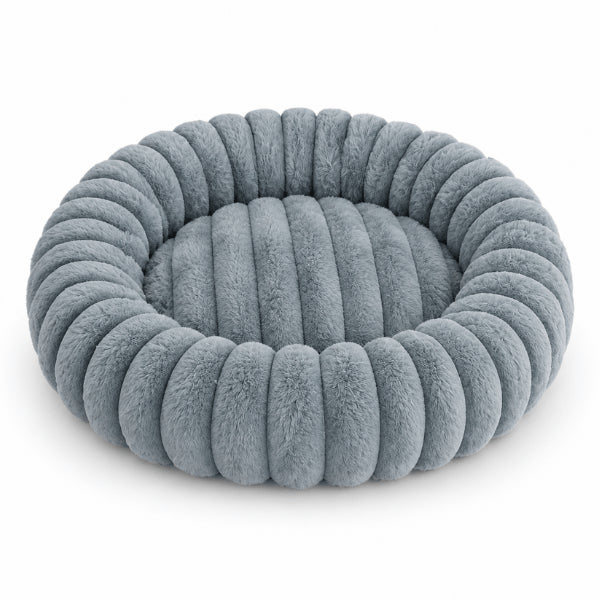 Coussin chat rond gris en peluche rembourrée avec rebords épais surélevés