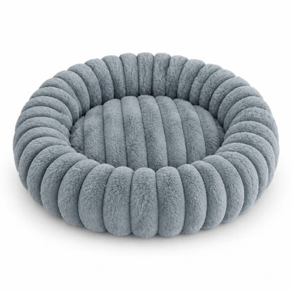 Coussin chat rond gris en peluche rembourrée avec rebords épais surélevés