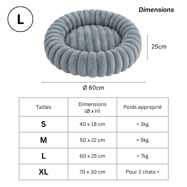 Coussin chat disponible en quatre tailles adaptées aux différentes morphologies félines