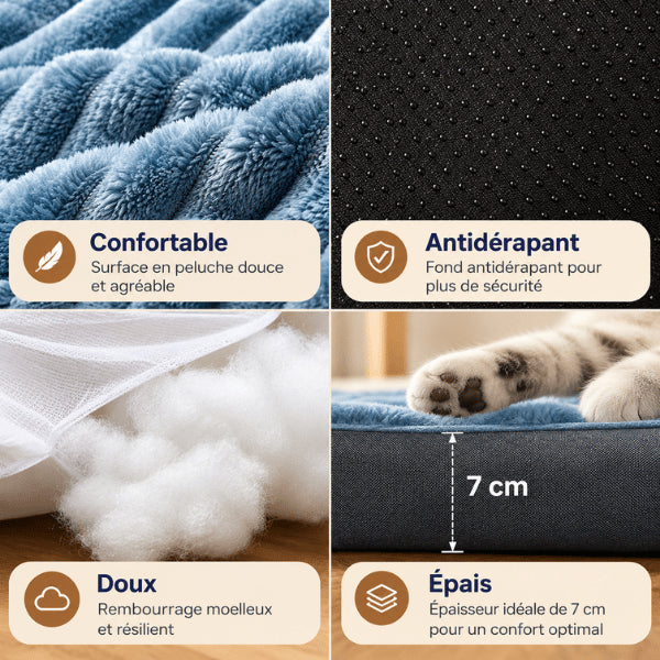 Coussin pour chats en peluche épaisse avec rembourrage moelleux et fond antidérapant
