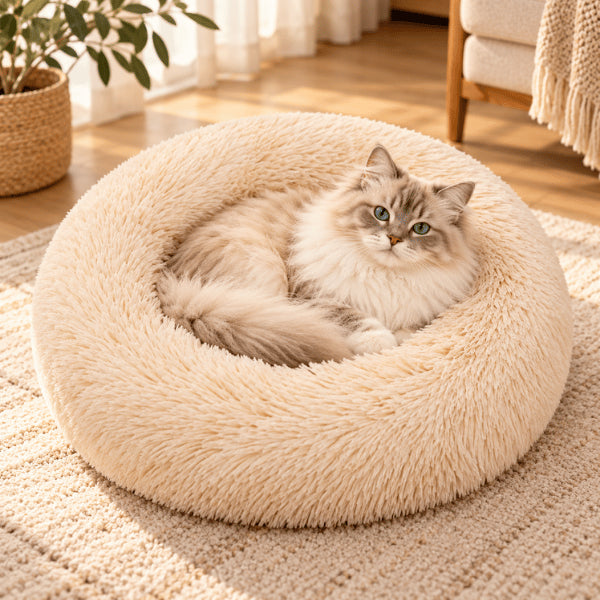 Coussin pour chat moelleux avec grand rebord enveloppant pour repos confortable