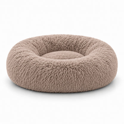 Coussin pour chat marron forme donut en peluche longue douce et enveloppante