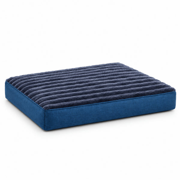 Coussins pour chats épais en peluche striée avec matelas rectangulaire bleu confortable