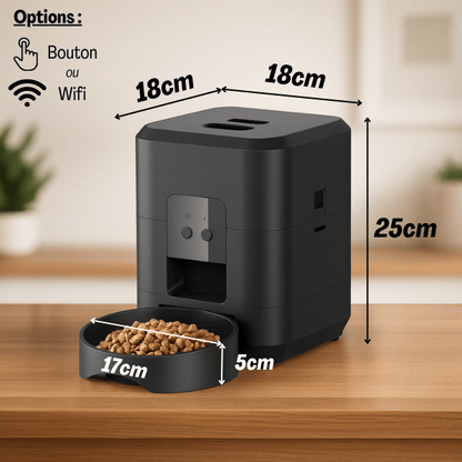 Dimensions distributeur de croquettes pour chat wifi ou bouton noir 18x18x25 cm bol large 17x5 cm CroqTech­™